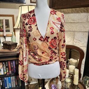 Selfie Leslie Velvet Wrap Top Paisley, Gold, Fairy, Sheer, whimsy goth, feminine